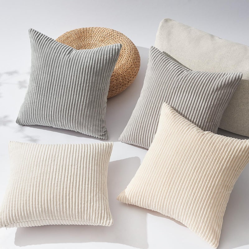 Topfinel 4 Packs Neutral Decorative Throw Pillows Covers 20x20 Inch for Living Room Couch Bed Sofa  Rustic Farmhouse Boho Neutral Home Decor  Soft Plush Striped Corduroy Square Cushion Case 50x50 cm - Image 5